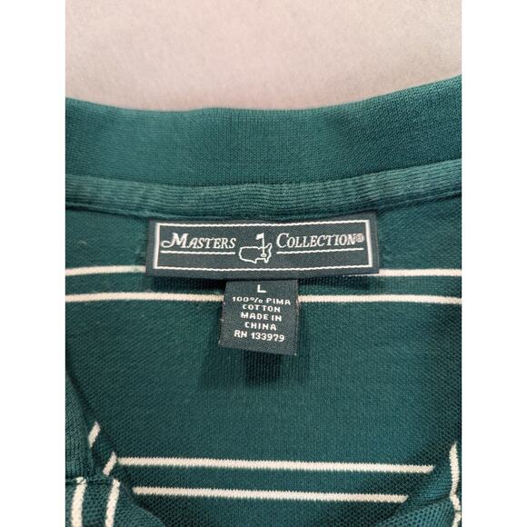 Masters Collection Polo Shirt Large Men's Green Striped 100% Pima Cotton Golf - Picture 4 of 7